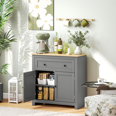 HOMCOM Sideboard Storage Cabinet, Morden Kitchen Cupboard with Adjustable Shelf, Drawer and Double Doors, Sideboard for Living Room, Dining Room, Hallway, Grey 