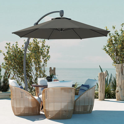 Outsunny 3(m) Garden Cantilever Parasol, Round Overhanging Umbrella with Crank Handle, Cross Base, Aluminium Frame and 360° Rotation, Banana Patio Umbrella for Outdoor Sun Shade, Grey 