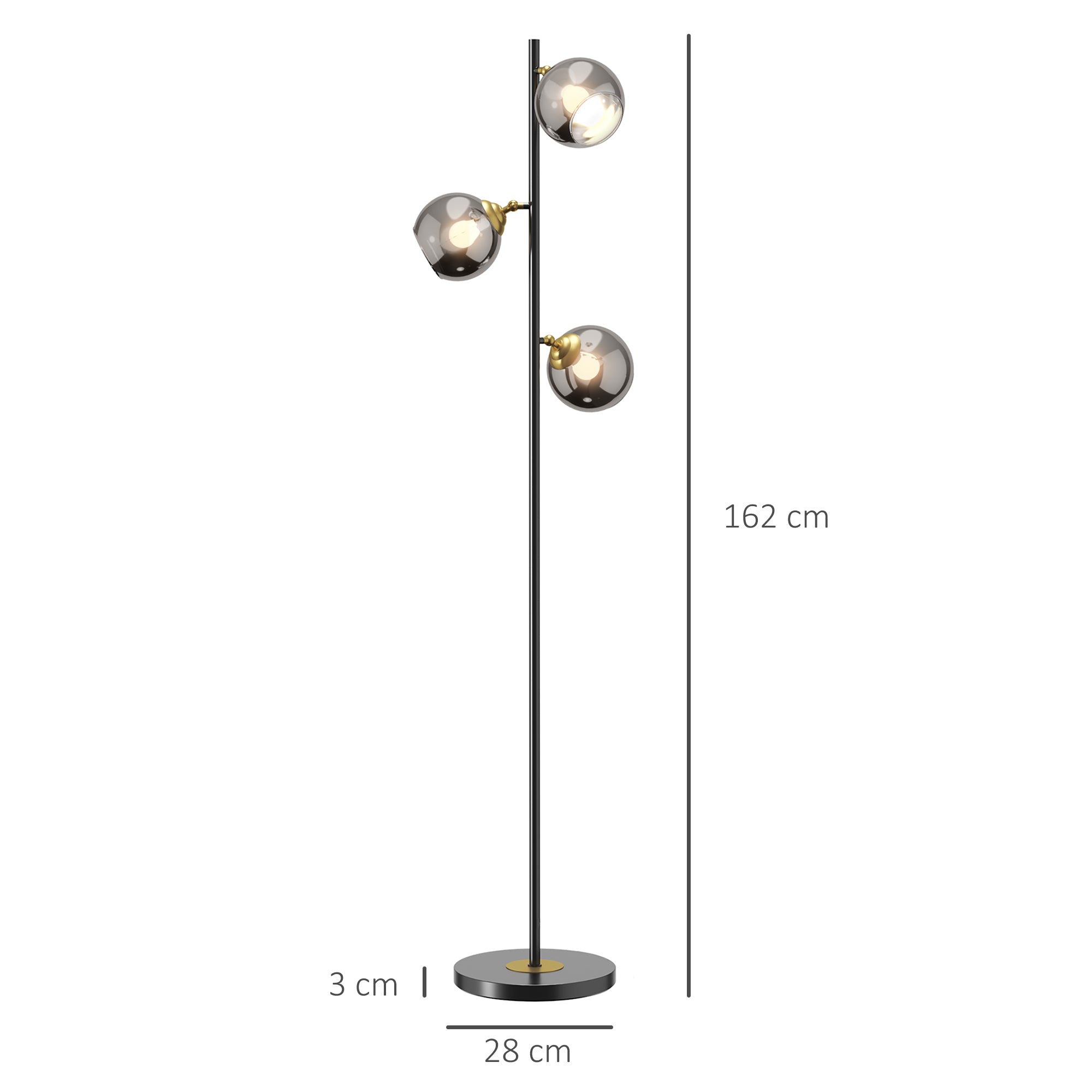 HOMCOM Tree Floor Lamp for Living Room Bedroom with 3 Light, Modern Standing Lamp, (Bulb not Included), 162cm, Grey 