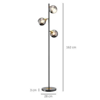 HOMCOM Tree Floor Lamp for Living Room Bedroom with 3 Light, Modern Standing Lamp, (Bulb not Included), 162cm, Grey 