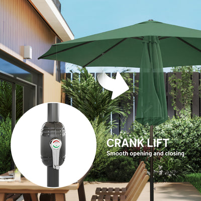 Outsunny 2.7 m Garden Parasol Umbrella with Cross Base and Sandbag, Retractable Ribs, Outdoor Table Market Umbrella, Green 
