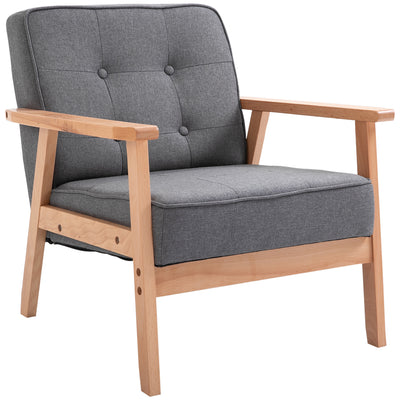 HOMCOM Minimalistic Wooden Frame Accent Chair, with Padded Seat - Dark Grey 