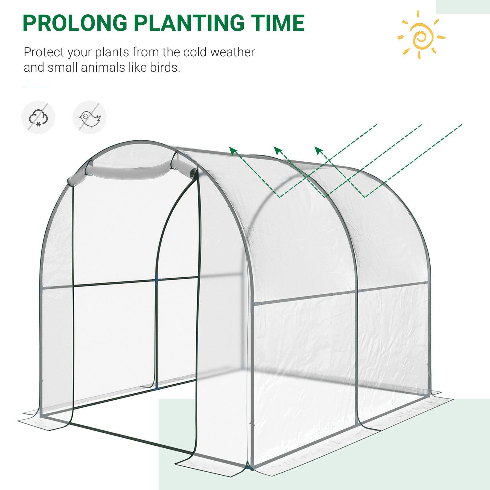Outsunny Walk-in Polytunnel Greenhouse with Roll-up Door Transparent Tunnel Greenhouse with Steel Frame and PVC Cover, 2.5 x 2m 