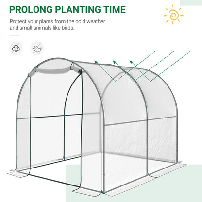 Outsunny Walk-in Polytunnel Greenhouse with Roll-up Door Transparent Tunnel Greenhouse with Steel Frame and PVC Cover, 2.5 x 2m 