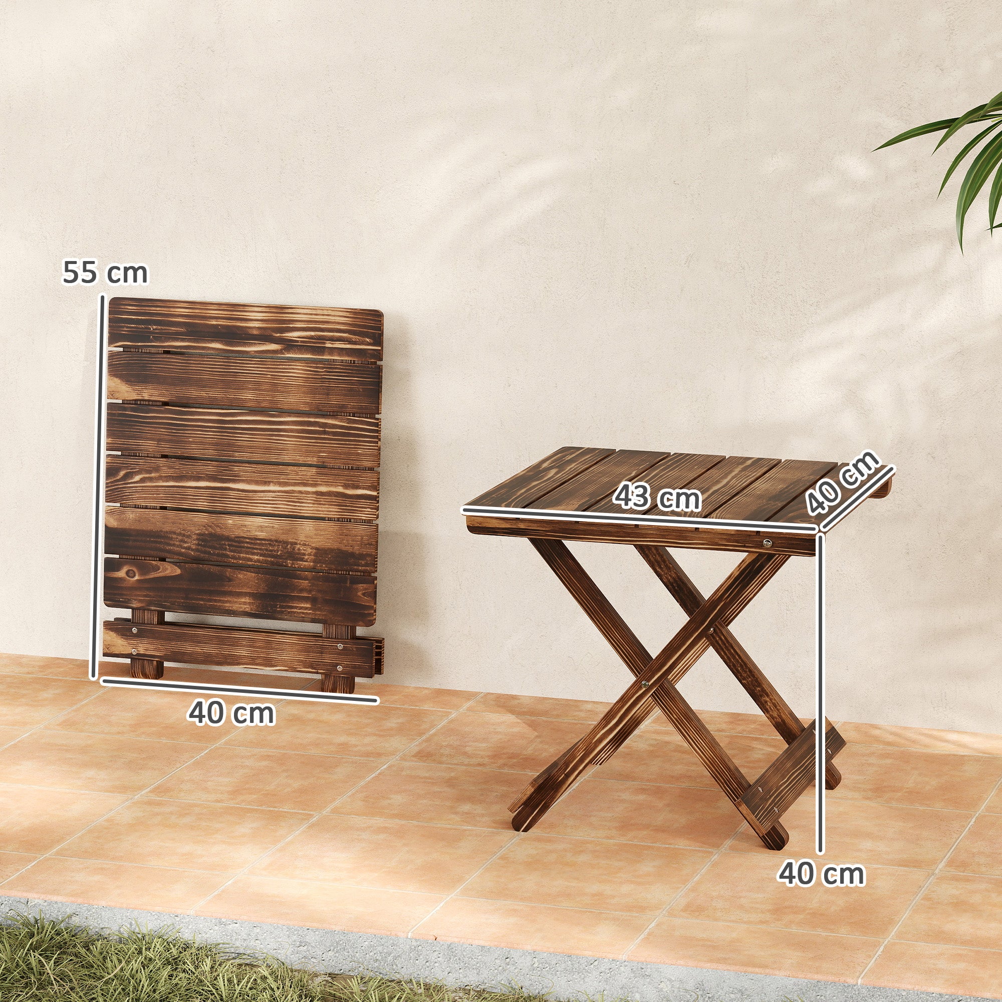Outsunny Fir Wood Folding Coffee Table, Lightweight Small Garden Table with Slatted Top, Portable Folding Side Table for Balcony 