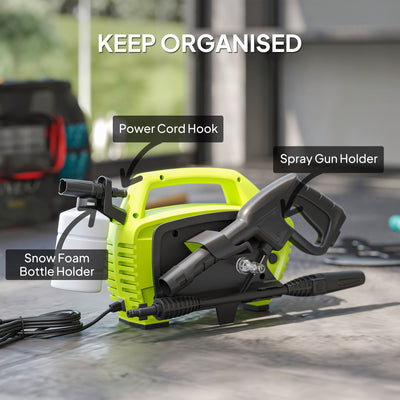 Outsunny 1600W High Pressure Washer, 130 Bar Pressure, 390 L/h Flow, Portable Power Washer Jet Wash Cleaner with Adjustable Nozzle, 6M Hose, Handle for Home Patio Car Driveway, Green 