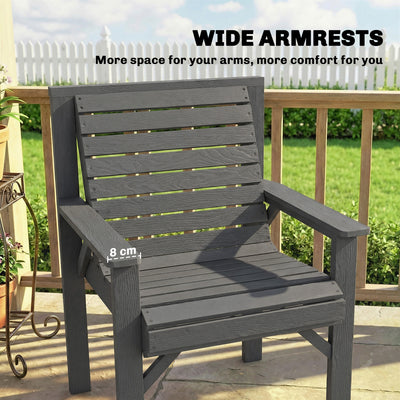 Outsunny Wooden Garden Dining Chair, Outdoor Chair Garden Armchair with Curved Seat and Wide Armrests, Grey Embossed Finish 