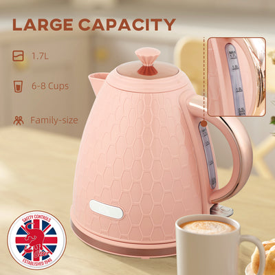HOMCOM 3kW Rapid Boil Honeycomb Kettle - Light Pink 