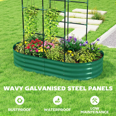 Outsunny Galvanised Raised Garden Bed with Arched Trellis, 5 x 3 x 6ft Metal Raised Bed for Garden with Open Bottom, Green 