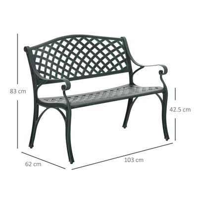 Outsunny Cast Aluminium Garden Bench 2 Seater Antique Loveseat for Outdoor Patio Porch Park, Verdigris 