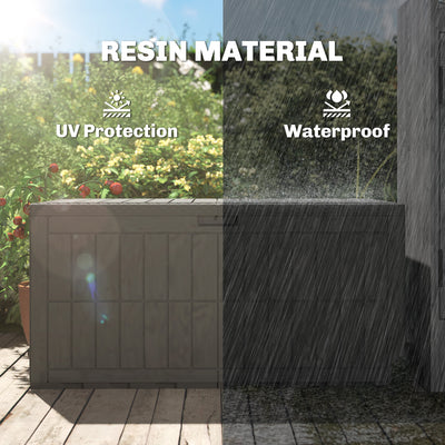 Outsunny 440L Garden Storage Box, Waterproof & UV Resistant Resin Deck Box with Lockable Lid, Pneumatic Gas Rods, Side Handles 