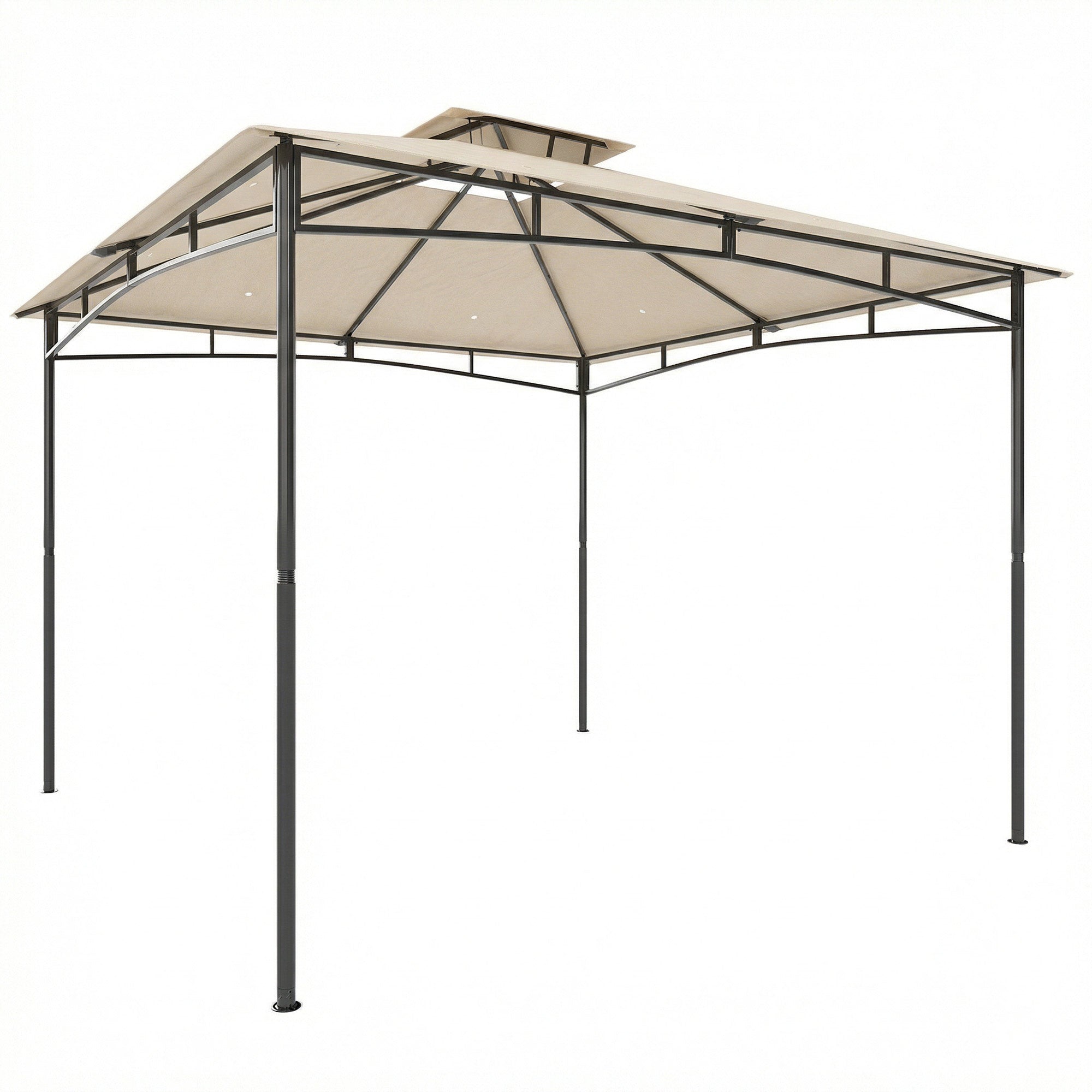 Outsunny 3 x 3 m Gazebo, Garden Gazebo with 2-Tier Roof, Metal Frame, Khaki 