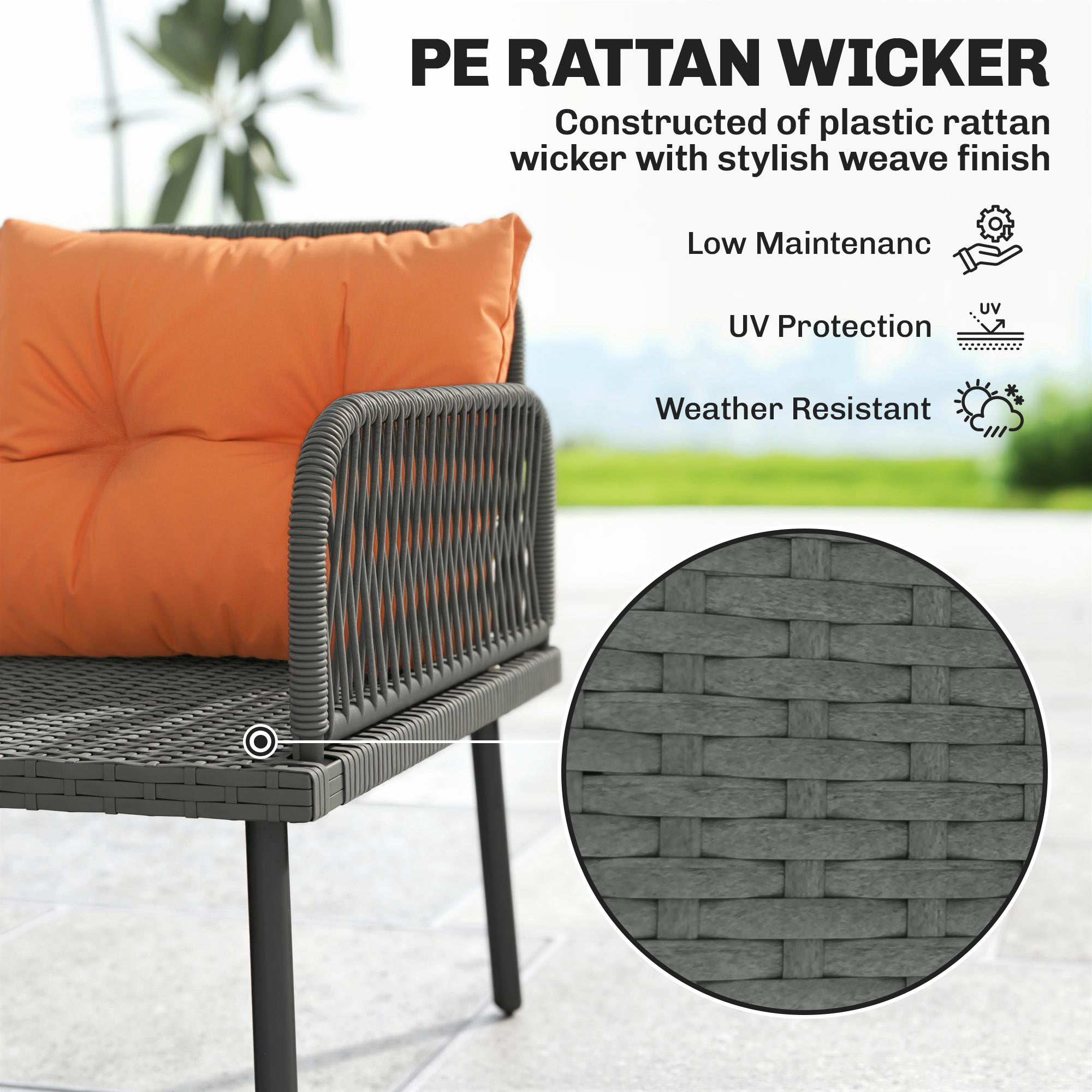 Outsunny 6 Piece Rattan Garden Furniture Set, 8 Seater Garden Corner Sofa with Cushions and Glass Top Table, Orange 