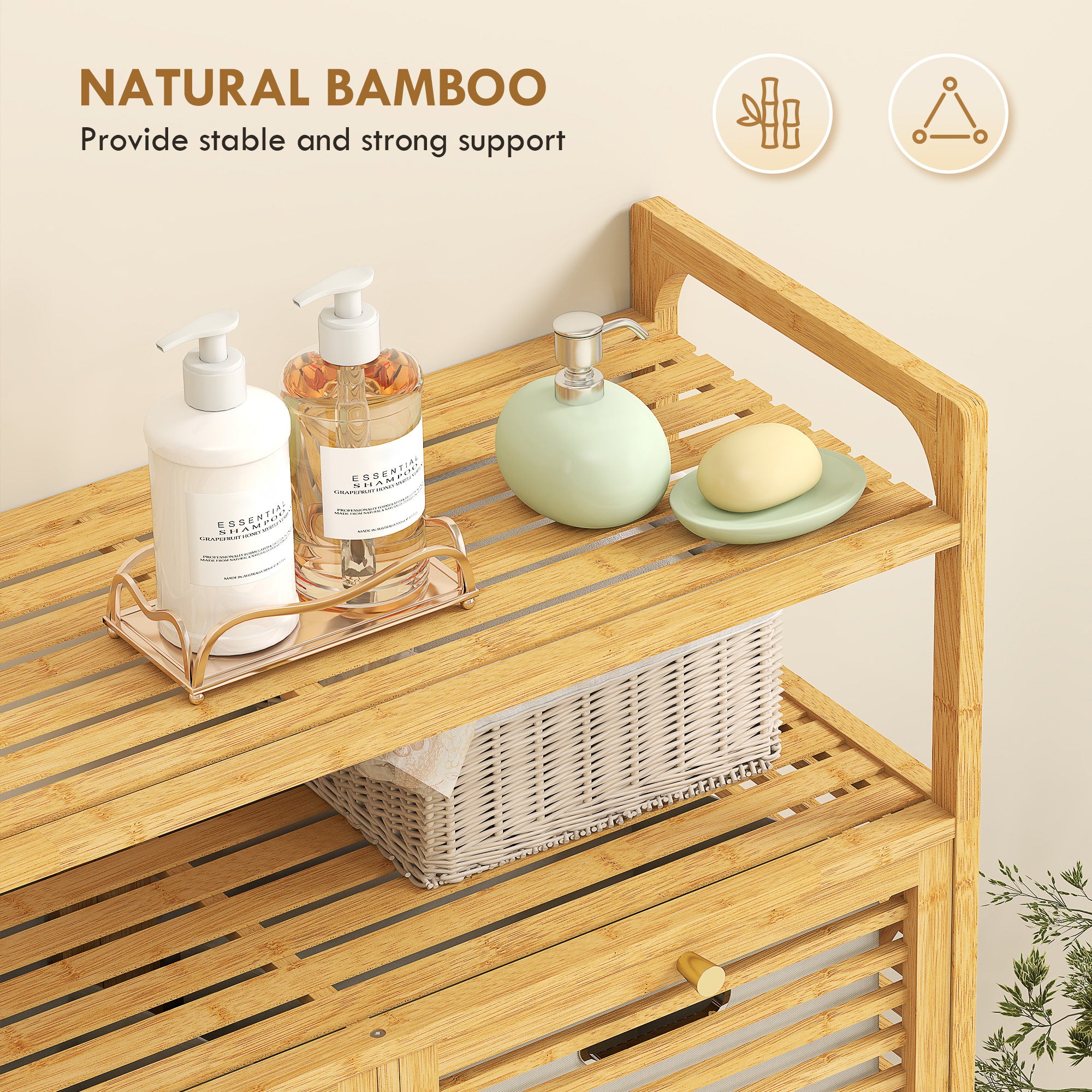 HOMCOM Double Tilt Out Bamboo Laundry Cabinet, Freestanding Bathroom Cabinet with 2 Removable Baskets, Natural 