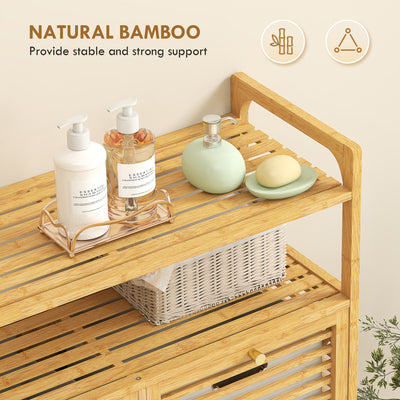 HOMCOM Double Tilt Out Bamboo Laundry Cabinet, Freestanding Bathroom Cabinet with 2 Removable Baskets, Natural 