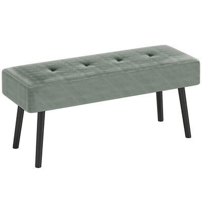 HOMCOM End of Bed Bench, Corduroy Bedroom Bench with Thick Padding and Steel Legs, Tufted Window Seat for Entryway, Living Room, Green 
