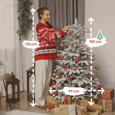 HOMCOM 5 ft Artificial Flocked Christmas Tree with 717 Branches, Hinged Xmas Tree with Foldable Metal Stand, Easy Assembly for Home Office Decor 