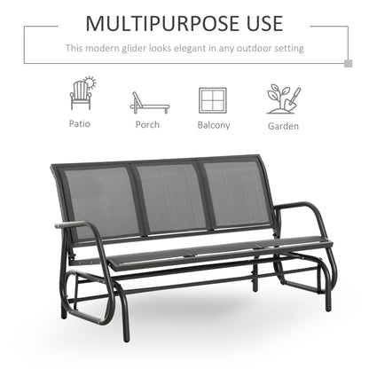 Outsunny 3-Seat Glider Rocking Chair for 3 People Garden Bench Patio Furniture Metal Frame, Grey 
