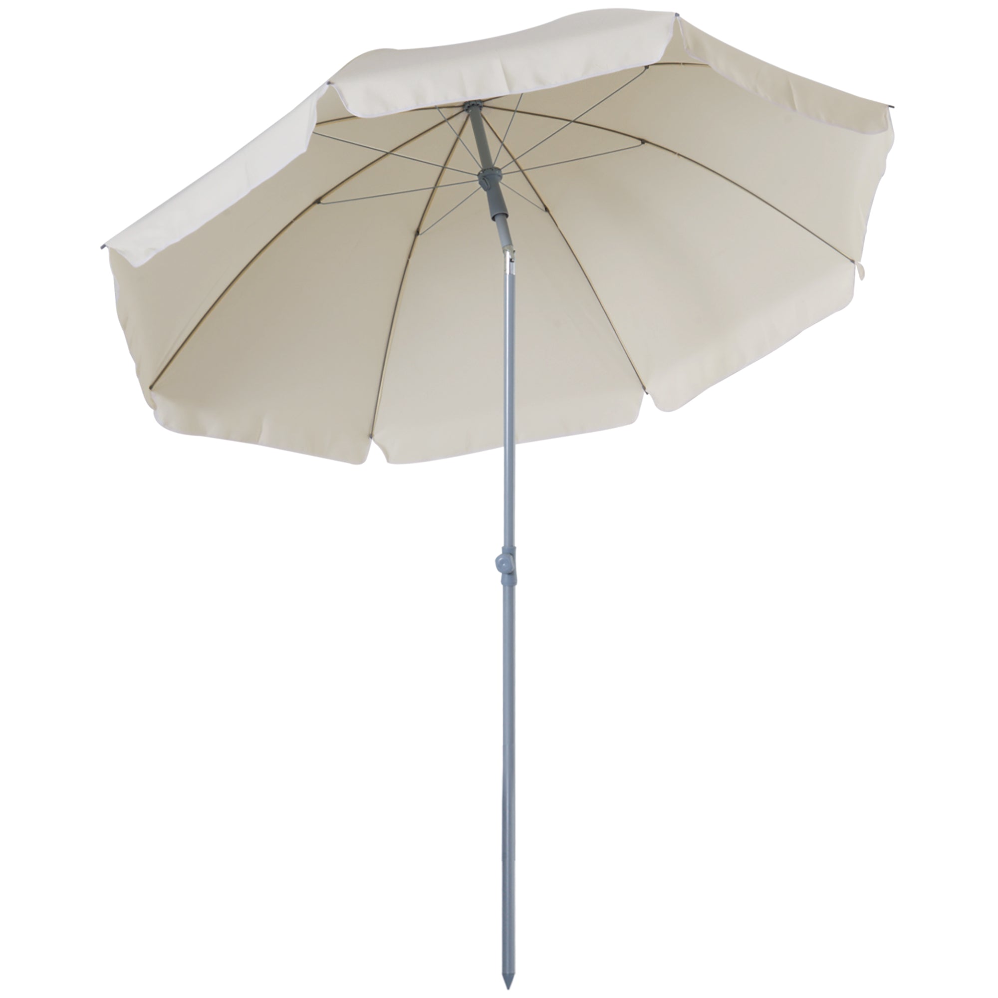 Outsunny 2.2m Beach Umbrella, Portable Parasol with Tilting Function, Outdoor Sunshade Shelter with 8 Ribs, Cream White 