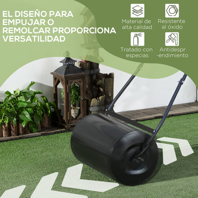 DURHAND 38L Heavy Duty Water or Sand Filled Garden Steel Lawn Roller Drum Φ50cm Black 