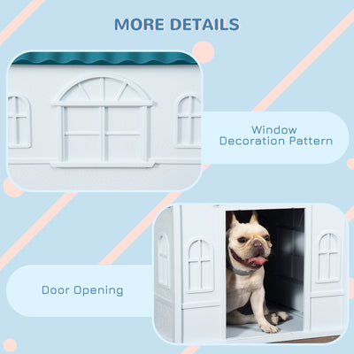 PawHut Plastic Weather-Resistant Dog House, for Indoors and Outdoors, Medium Dogs - White and Blue 
