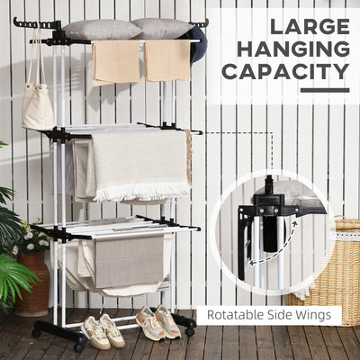 HOMCOM Foldable Clothes Drying Rack, 4-Tier Steel Garment Laundry Rack with Castors for Indoor and Outdoor Use, Black 