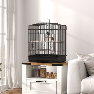 PawHut Large Metal Bird Cage with Perches, Food Bowls, Swing for Budgie, Parakeet, 46.5 x 36 x 59cm, Black 