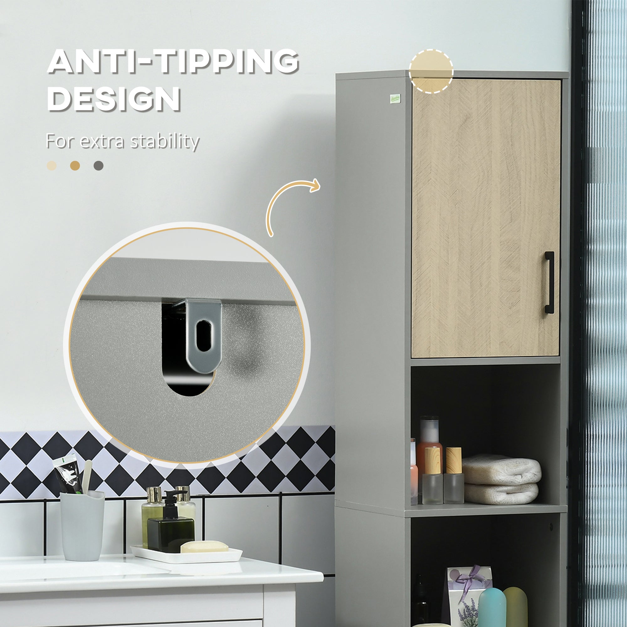 kleankin Bathroom Furniture Set with Doors, Tall Bathroom Cabinet with Adjustable Shelves, Under Sink Cabinet, Grey