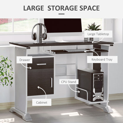 HOMCOM Computer Desk with Sliding Keyboard Tray, Storage Drawers and Host Box Shelf, Home Office Desk, Study Workstation, 100 x 52 x 75cm, Black Walnut 