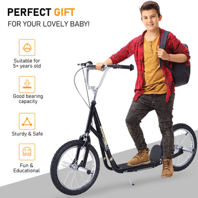 HOMCOM Stunt Scooter, Kids Scooter with Big Wheels, Adjustable Height, Dual Brakes, for Ages 5 Years+, Black 