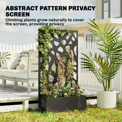 Outsunny Metal Raised Garden Bed with Trellis, Outdoor Planter Box with Privacy Screen, Elevated Garden Box for Climbing Plants 