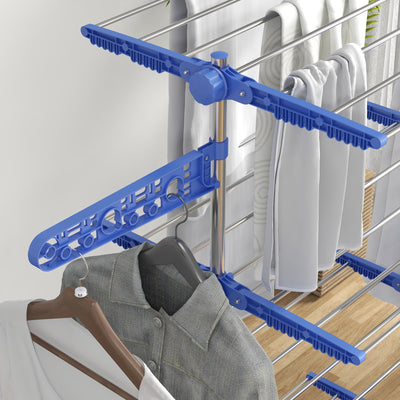 HOMCOM Four-Shelf Collapsing Clothes Horse, With Side Arms and Wheels - Blue 