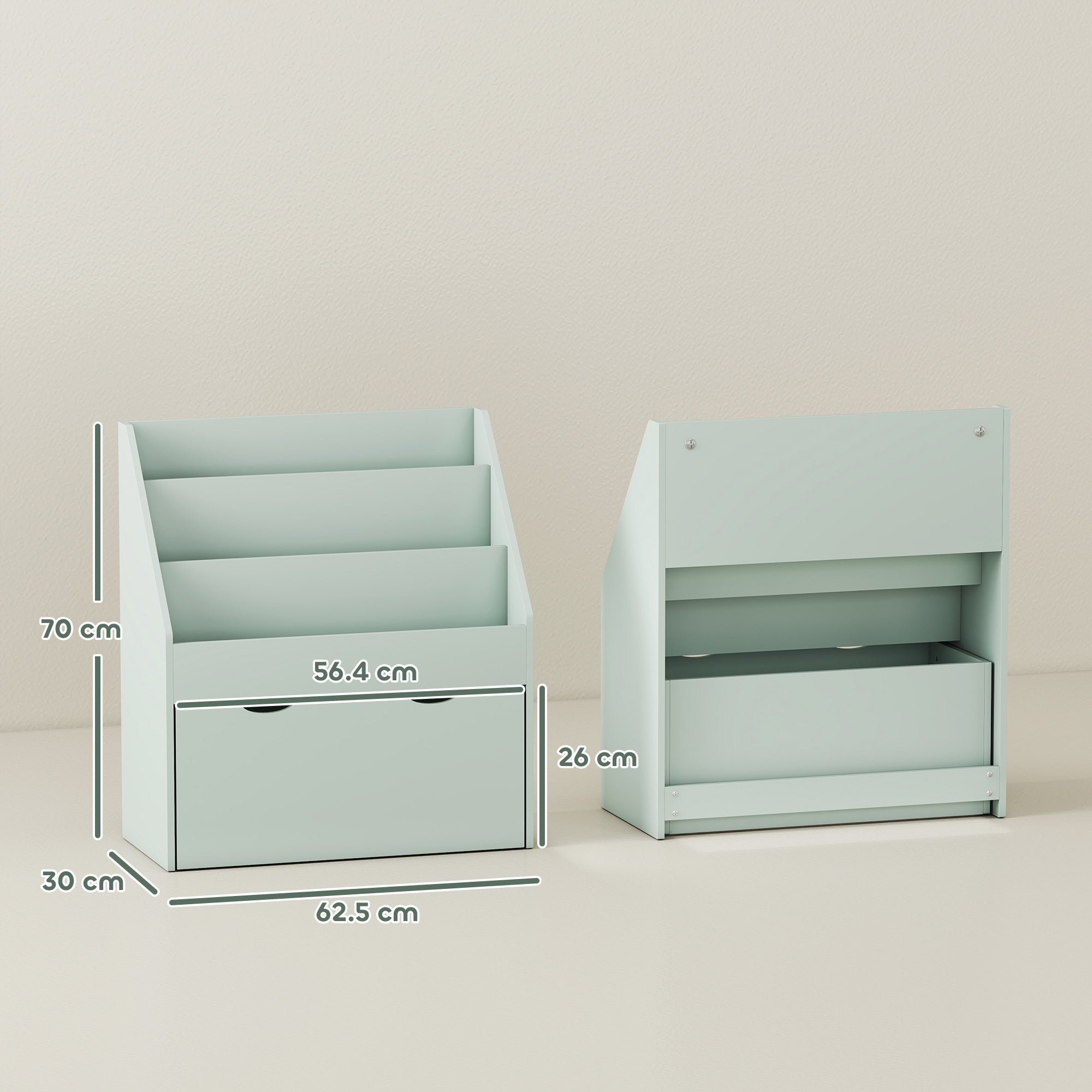AIYAPLAY Bookcase for Kids with Shelves, Drawer, Bookcase for Bedroom, Playroom, Green 