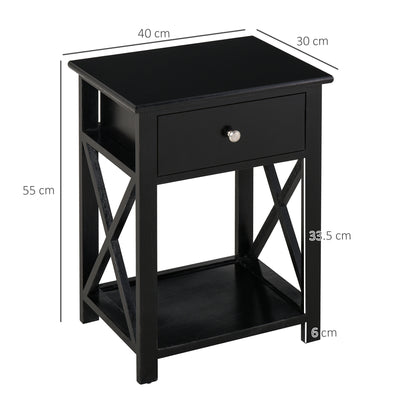 HOMCOM End Table, Sofa Side Table with Drawer X Bar Bottom Storage Shelf, Nightstand Bedside Table for Bedroom or Living Room Black 