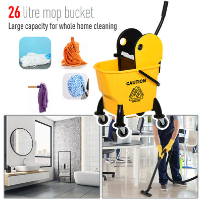 HOMCOM 25L Mop Bucket, with Wringer, Wheels and Handle - Yellow 