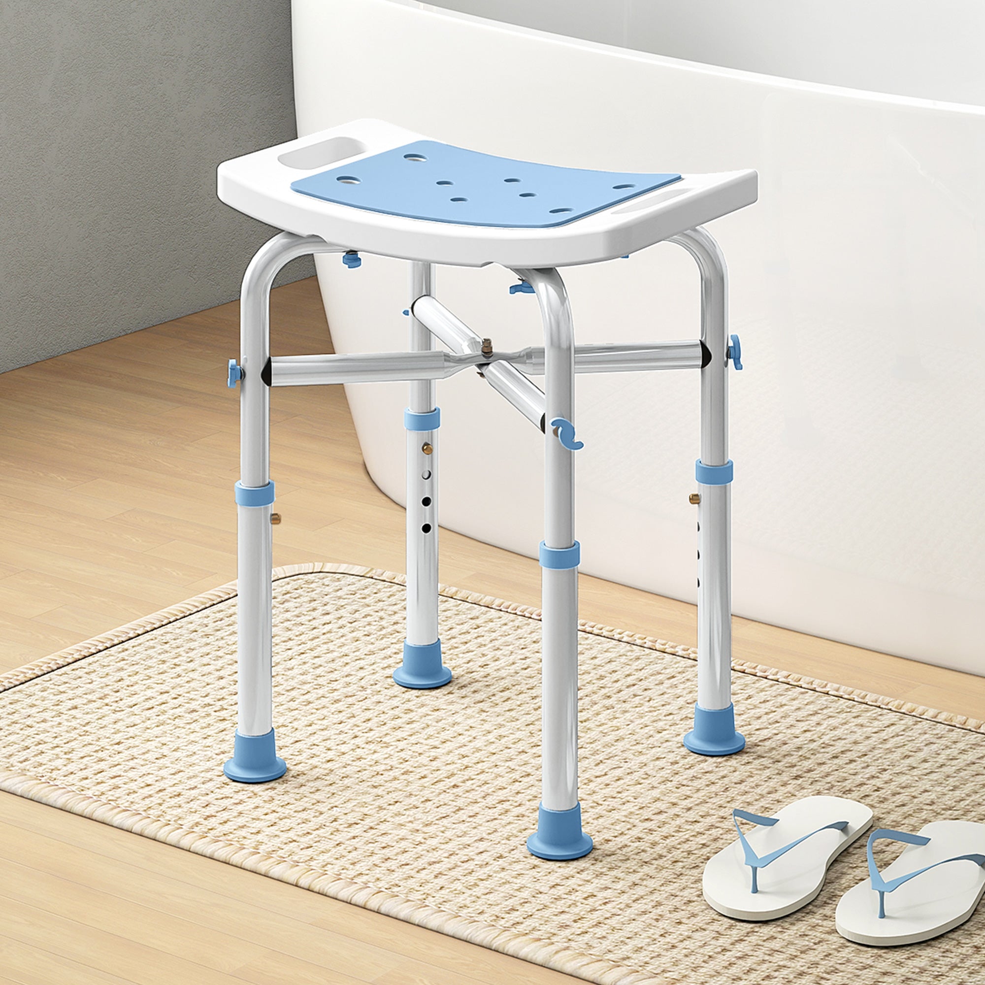 HOMCOM 44-51.5cm Aluminium Frame Shower/Bath Stool - Light Blue