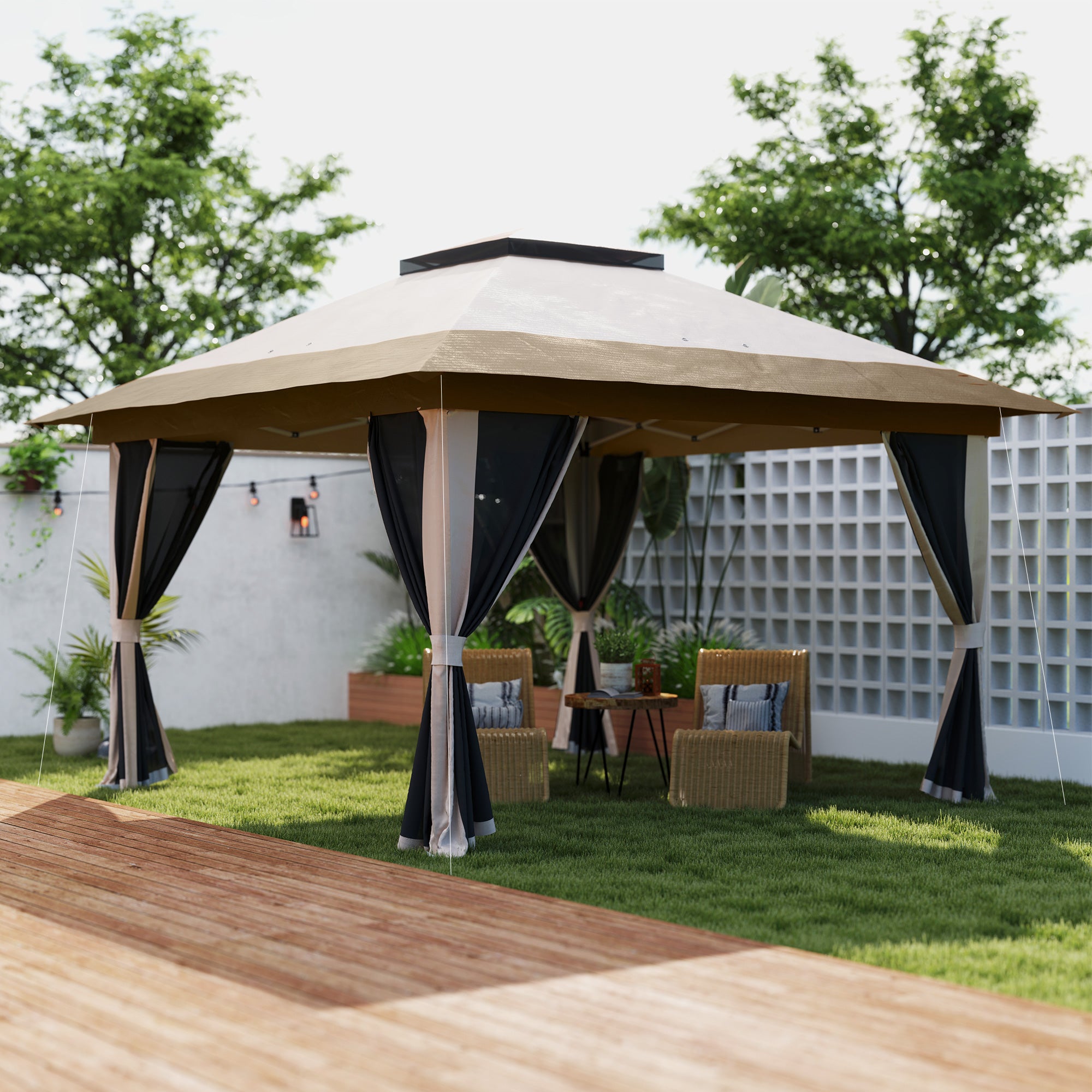 Outsunny 3.6 x 3.6m Pop-Up Gazebo, with Accessories - Beige