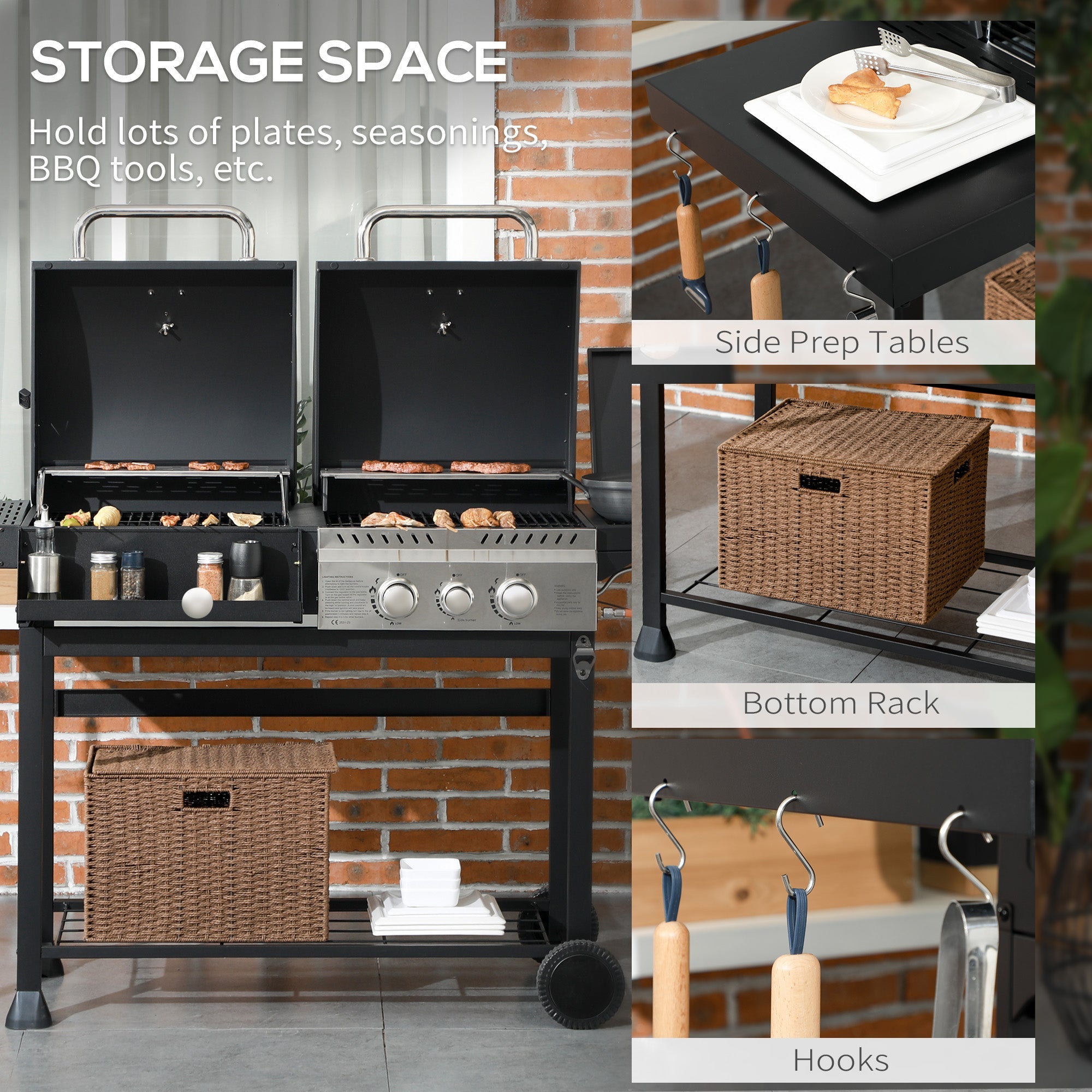 Outsunny Dual Fuel BBQ Grill - Black 