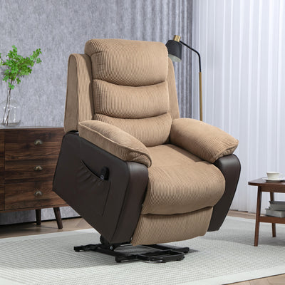HOMCOM Power Lift Recliner Chair for Elderly, Patchwork Design Oversized Electric Riser and Recliner Armchair for Living Room with Remote Control, USB Port and 2 Side Pockets, Brown 