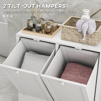kleankin Double Hamper Laundry Storage Cabinet - White 