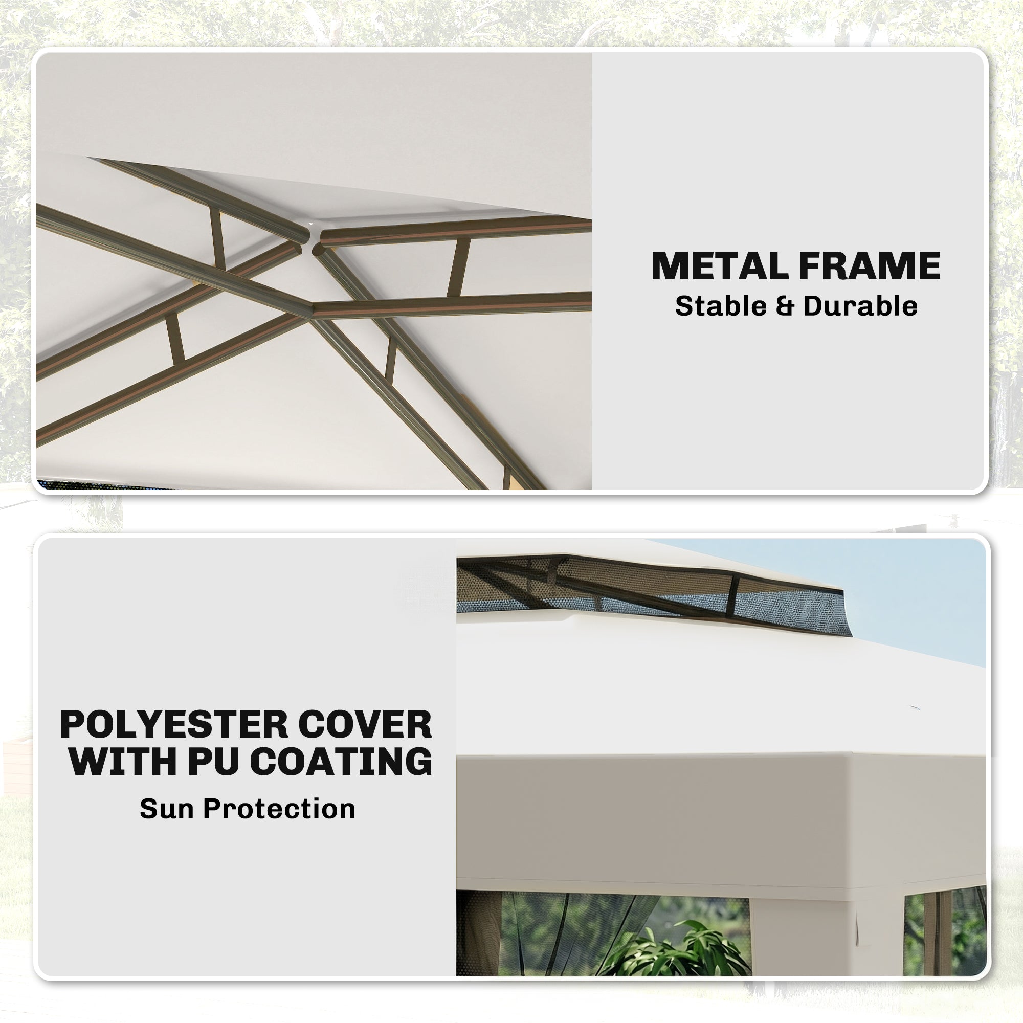 Outsunny 3 x 3 m Gazebo, Netting Party Tent, Patio Canopy Outdoor Event Shelter with Double Tier Roof, Cream White 