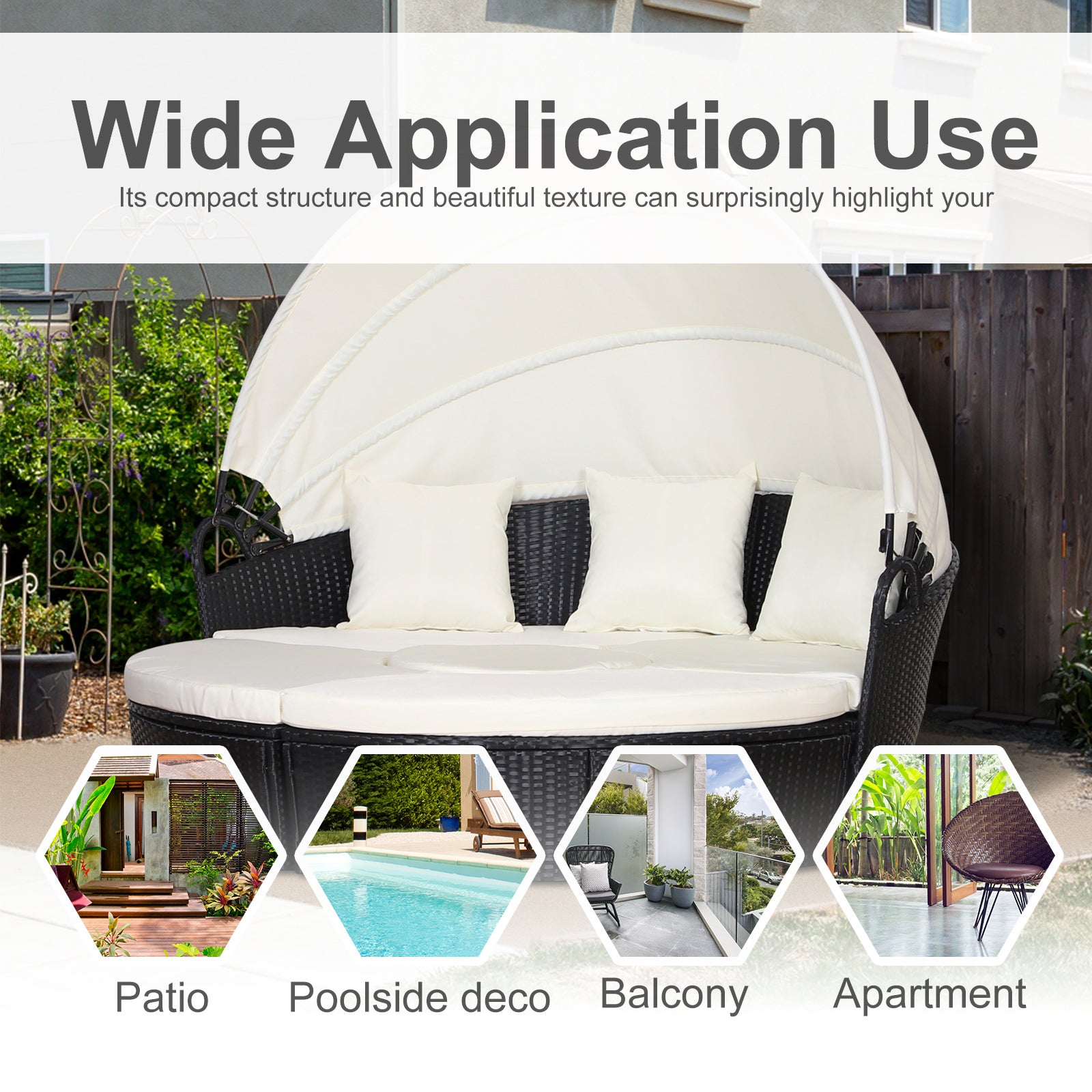 Outsunny Five-Piece Rattan Garden Bed, with Canopy - Black/White 