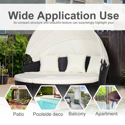 Outsunny Five-Piece Rattan Garden Bed, with Canopy - Black/White 