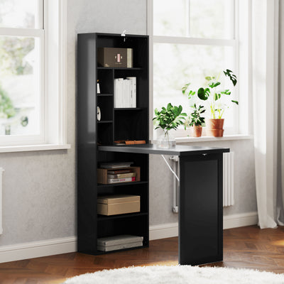 HOMCOM Three-Part Work Desk, with Storage and Chalkboard - Black 