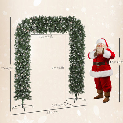 HOMCOM 8.2 ft Snow Frosted Christmas Tree Arch, Christmas Arch Doorway Decor with 2100 Tips and 96 Pinecones, Artificial Xmas Tree with Metal Stand for Indoor, Green 