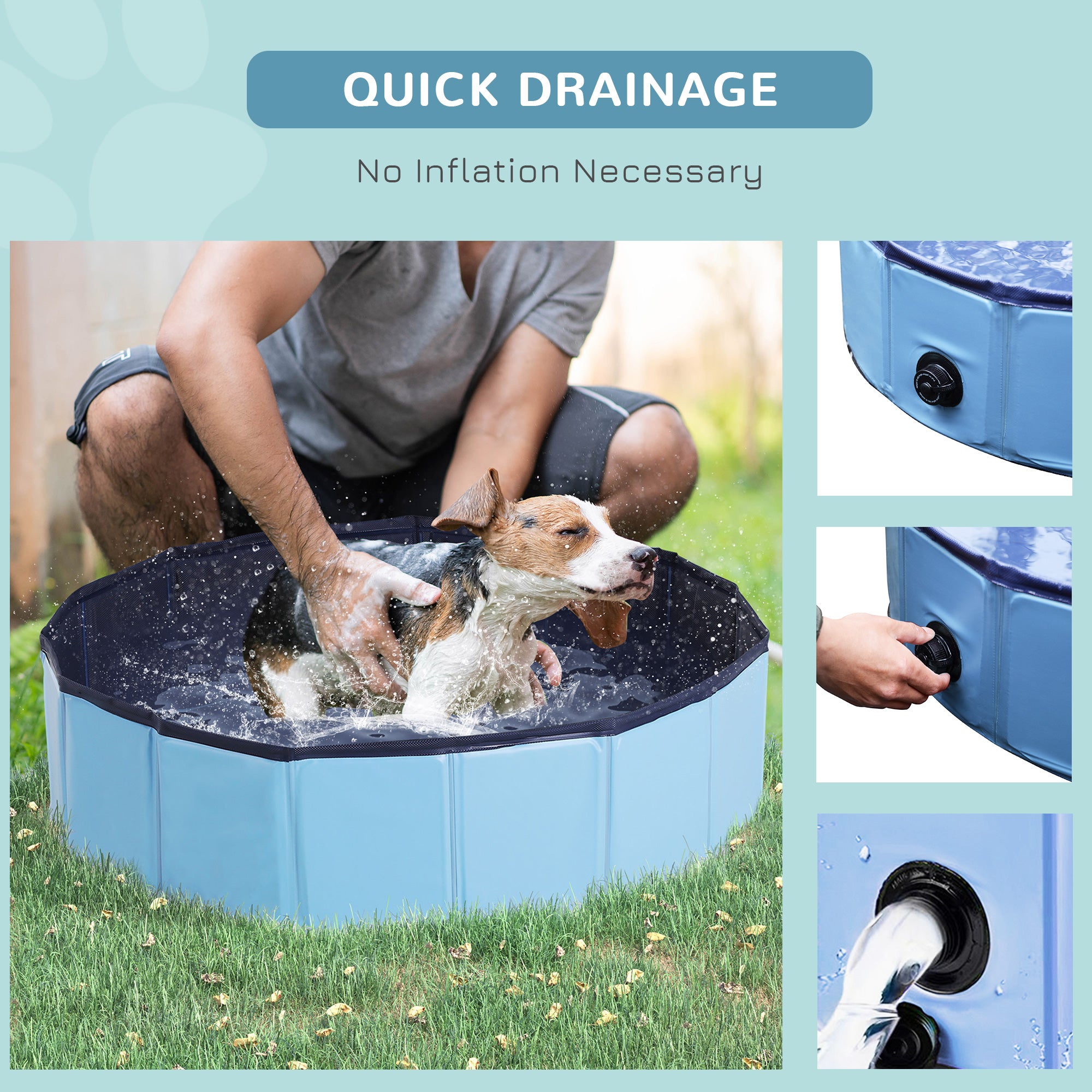 PawHut Foldable Dog Paddling Pool Pet Cat Swimming Pool Indoor/Outdoor Collapsible Summer Bathing Tub Shower Tub Puppy Washer (Φ80 × 20H cm, Blue) 