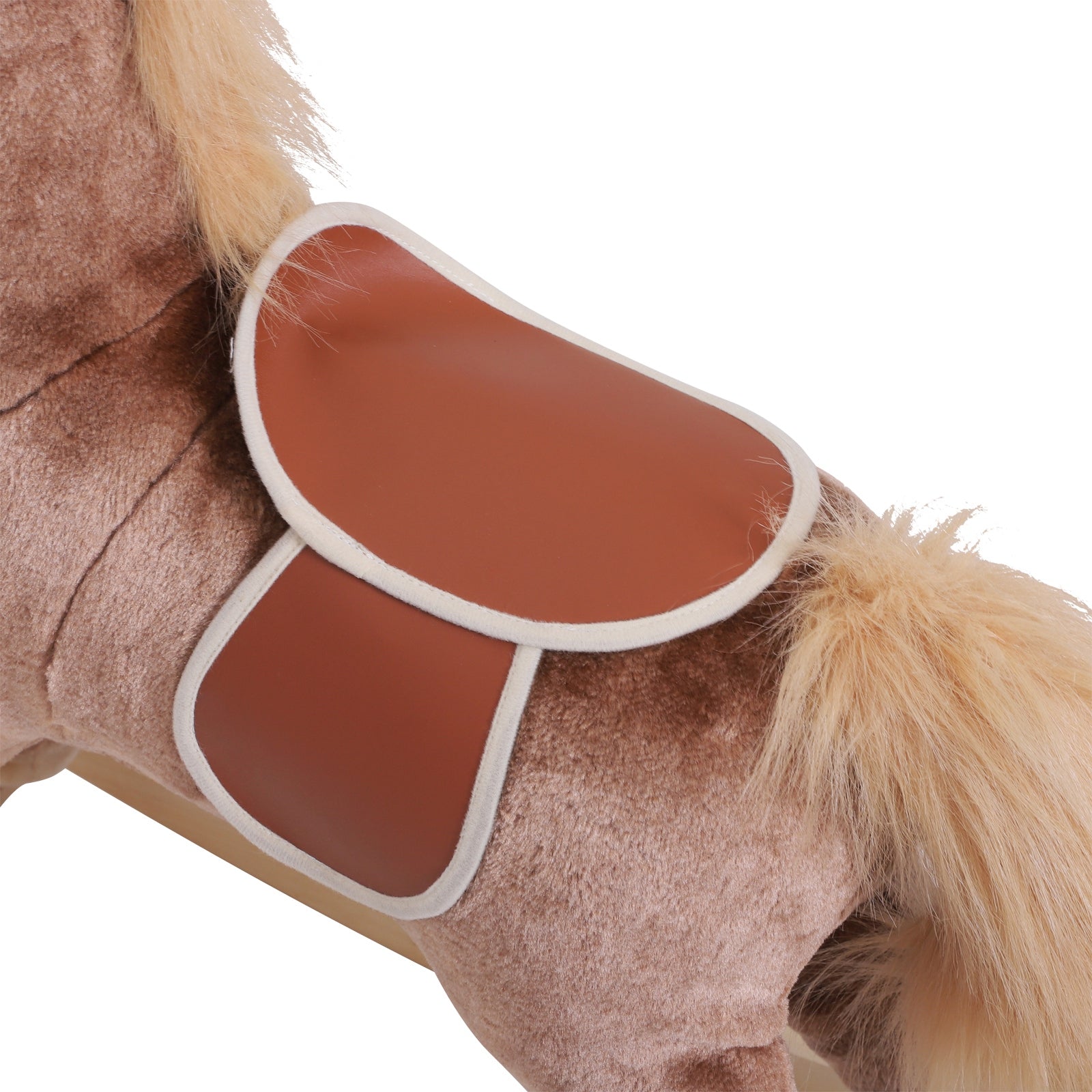 HOMCOM Kids Children Plush Rocking Horse Wooden Base Ride On Toy Rocker with Handle Grip Traditional Toy Fun Gift for Age 3+ (Brown) 