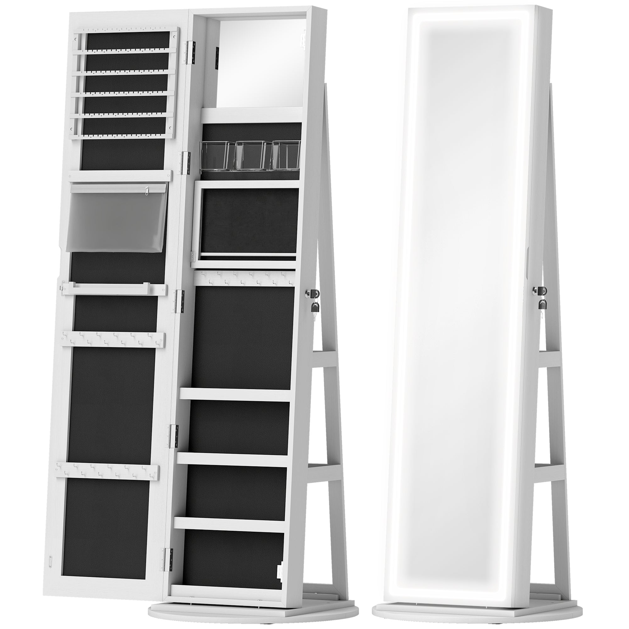 HOMCOM Storage Jewellery Cabinet, with Mirror and Lights - White