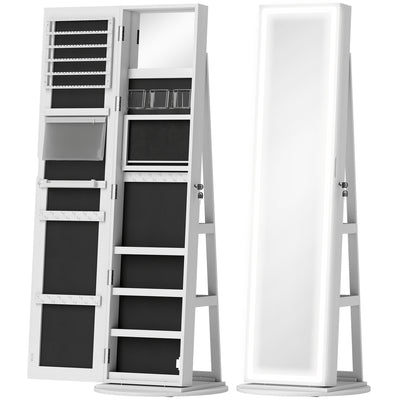 HOMCOM Storage Jewellery Cabinet, with Mirror and Lights - White 
