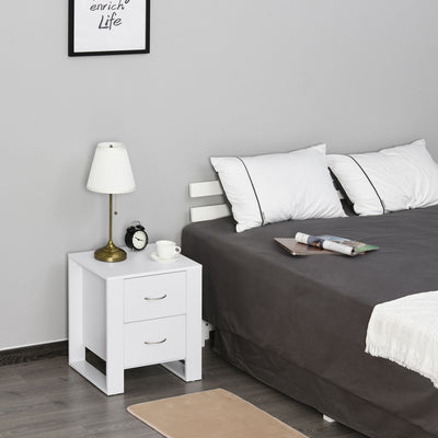 HOMCOM Bedside Table with 2 Drawers, Nightstand with Handles and Elevated Base, Side Table for Bedroom, Living Room, White 